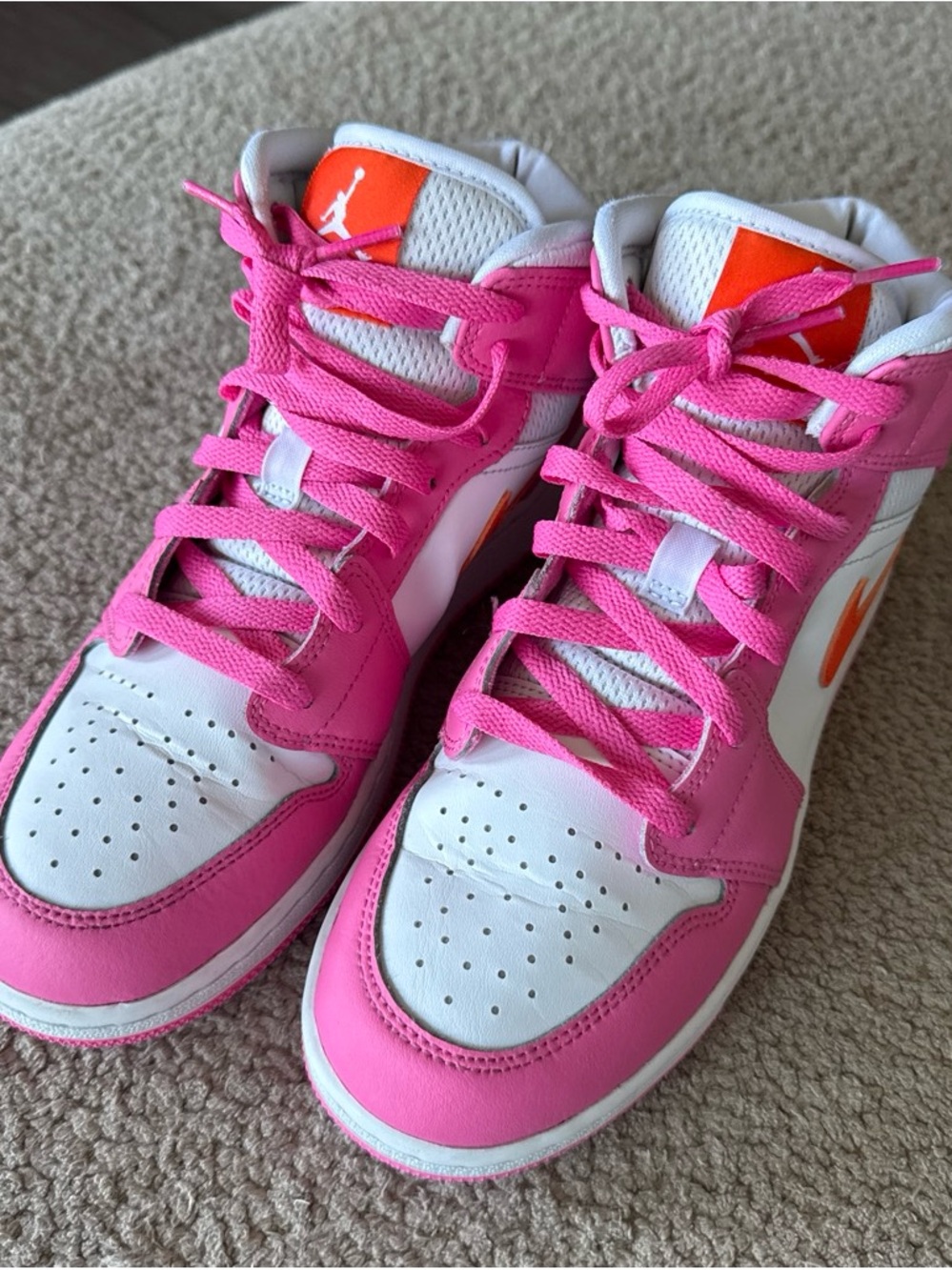 Nike Kids Pink, White & Orange High-Top Sneakers